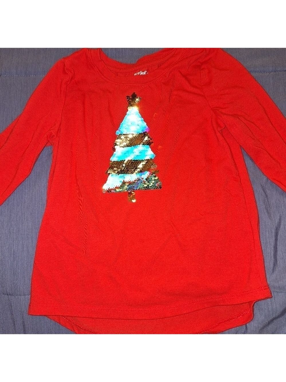 Girls Red Long Sleeve Sequin Christmas Tree Shirt Cat & Jack